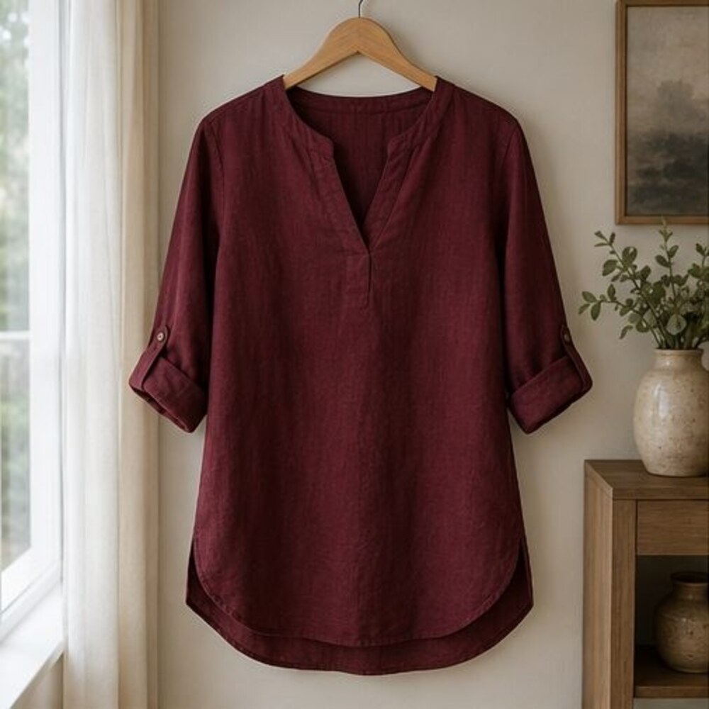 Burgundy Split Neck Tunic Blouse